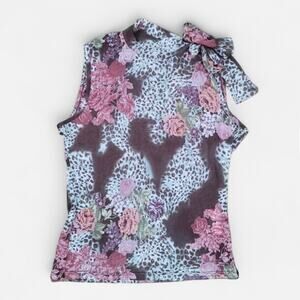 Axara Paris Y2K Style High Neck Mesh Floral Leopard Blouse